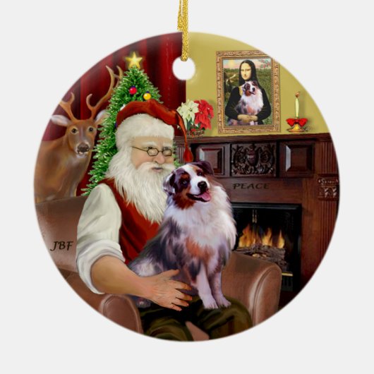 Santa - Aussie Shepherd 1 Keramik Ornament (Hinten)