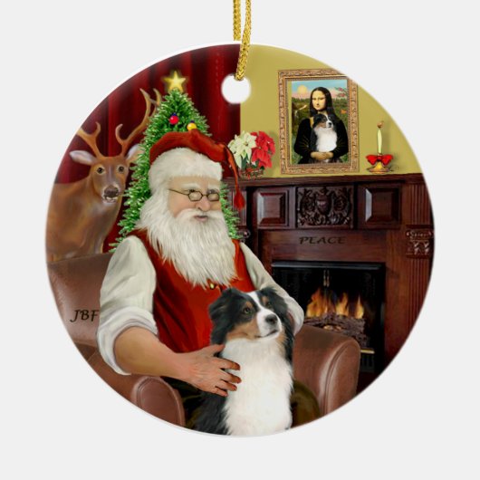 Santa-Aussie Shepherd (Tri 2) Keramik Ornament (Vorne)