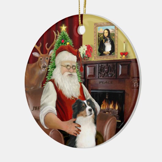 Santa-Aussie Shepherd (Tri 2) Keramikornament (Links)