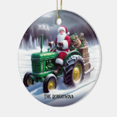 Santa Autofahren eines grünen Traktors Keramik Ornament (Links)