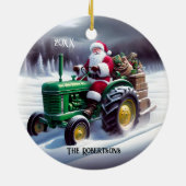 Santa Autofahren eines grünen Traktors Keramik Ornament (Hinten)