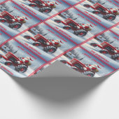 Santa Autofahren eines roten Traktors Geschenkpapier (Ecke)