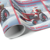 Santa Autofahren eines roten Traktors Geschenkpapier (Rolleneckpunkt)