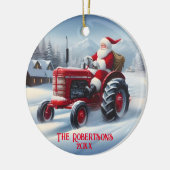 Santa Autofahren eines roten Traktors Keramik Ornament (Links)