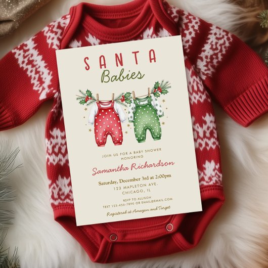 Santa Babies Christmas Twins baby shower Einladung