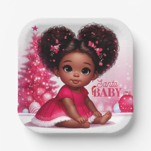 Santa Baby Afro Puff Säugling Girl Pappteller (Vorderseite)