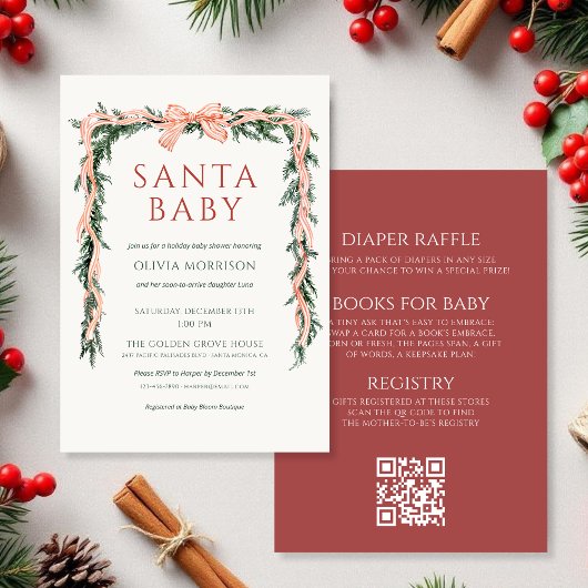 Santa Baby All in One Bow Winter Baby Shower Einladung