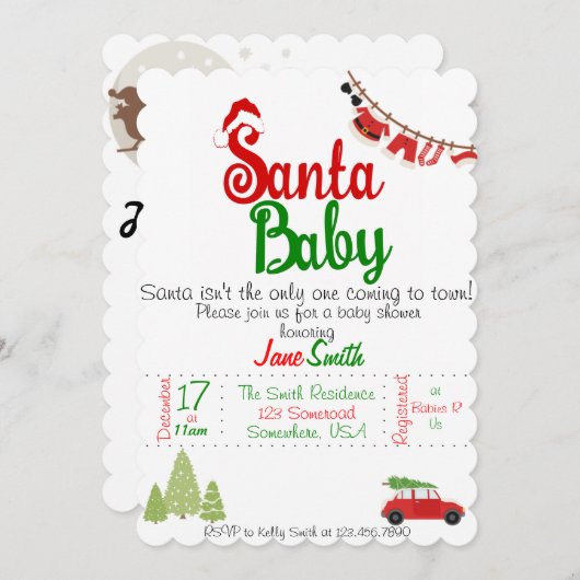 Santa Baby Baby Dusche Einladung (Vorne/Hinten)
