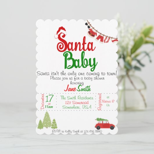 Santa Baby Baby Dusche Einladung (Stehend Vorderseite)