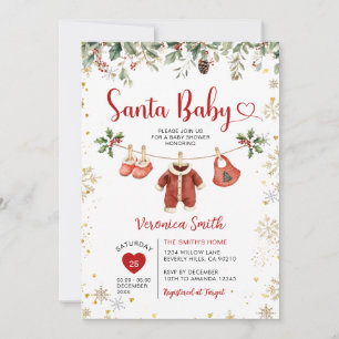 Santa-Baby-Baby-Shower-Kleiderleine Weihnachten Fl Einladung