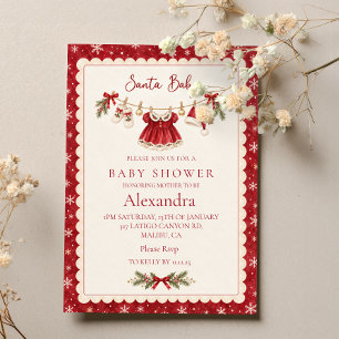 Santa-Baby-Baby-Shower rote Wäscheleine Einladung