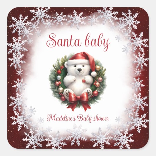 Santa Baby Bear Weihnachtsbabyaufkleber Quadratischer Aufkleber (Vorderseite)