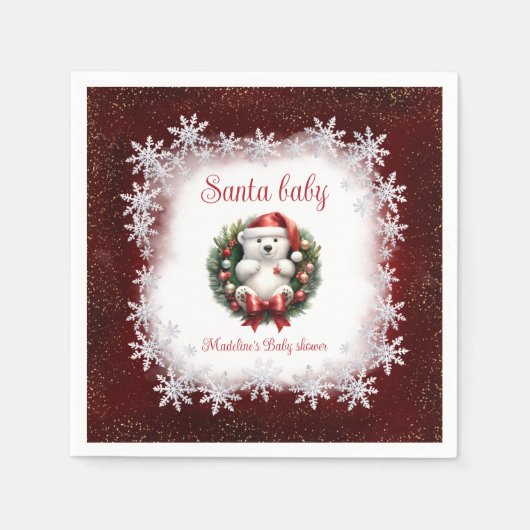 Santa Baby Bear Weihnachtsdusche Napkins Serviette (Vorderseite)