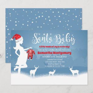 Santa Baby Blue and Red Christmas Baby Dusche Einladung