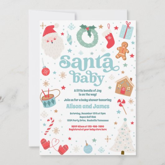 Santa Baby Blue Boy Weihnachtsdusche Einladung (Vorderseite)