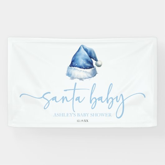 Santa Baby Blue Hat Weihnachtsferien Baby Dusche Banner (Horizontal)