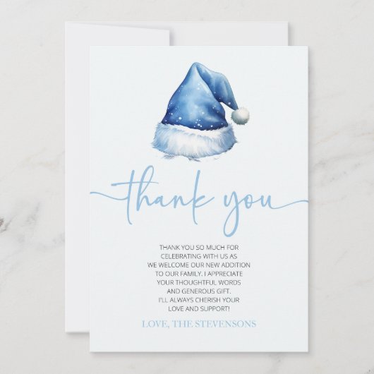 Santa Baby Blue Hat Weihnachtsferien Baby Dusche Dankeskarte (Vorderseite)