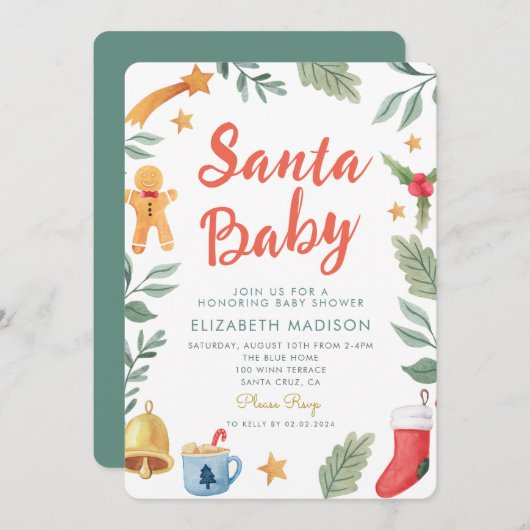 Santa Baby Christmas Baby Dusche Einladung (Vorne/Hinten)