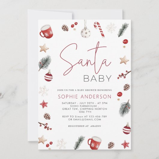 Santa Baby Christmas Baby Dusche Einladung (Vorderseite)