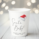 Santa Baby Christmas Baby Dusche Pappbecher<br><div class="desc">Niedliche Weihnachtssaison Baby-Dusche Papier Becher mit "Santa Baby" in einem eleganten Skript mit einem Herzschlag und einer Aquarellillustrierung eines roten Weihnachtshut. Personalisieren Sie sich mit dem Namen und Duschdatum der Mutter in einfacher moderner Typografie.</div>