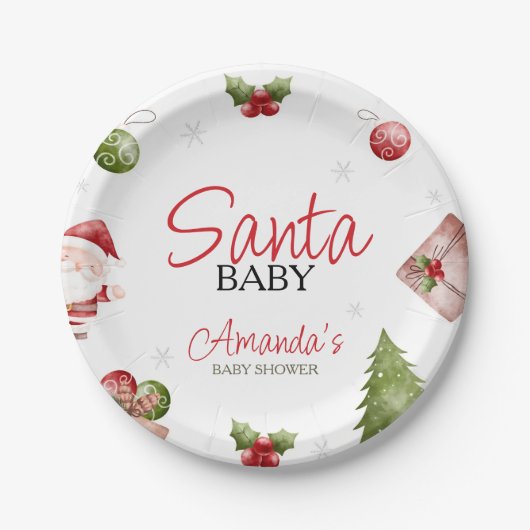 Santa Baby Christmas Baby Dusche Pappteller (Vorderseite)