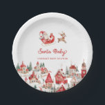 Santa Baby Christmas Baby Dusche Pappteller<br><div class="desc">Feiern Sie die Saison mit diesem charmanten Weihnachtsduschmaschine Papier Teller mit Santa und einer gemütlichen Dorfszene. Dieses individuell gestaltbare Design eignet sich perfekt für eine Babydusche im Urlaub. Ob geschlechtsneutral oder traditionell,  diese Teller verleihen Ihrer Feier eine Touch festlicher Magie! Passende Artikel in unserem Shop Cava Party Design</div>