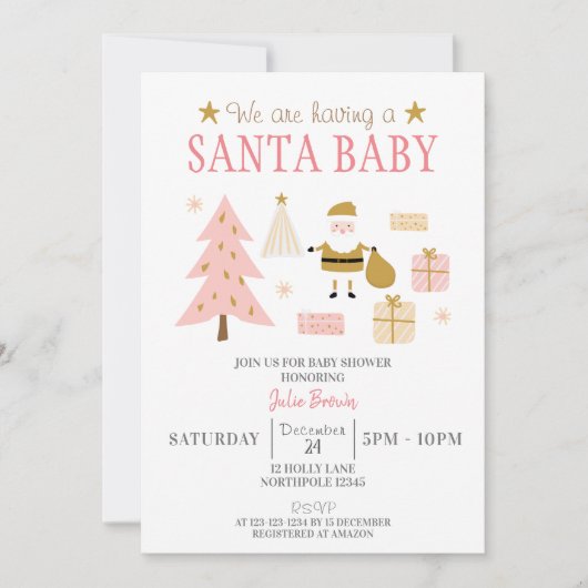 Santa Baby, Christmas Baby Girl Shower Einladung (Vorderseite)