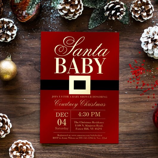 Santa Baby | Christmas Baby Shooter Real Gold Folieneinladung
