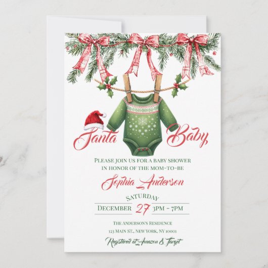 Santa Baby Christmas Baby Shower Einladung (Vorderseite)
