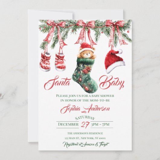 Santa Baby Christmas Baby Shower Einladung (Vorderseite)