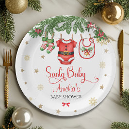 Santa Baby Christmas Baby Shower Festive Holiday Pappteller