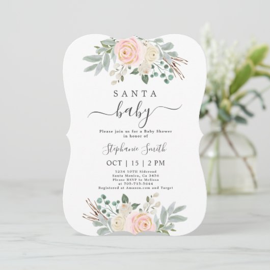 Santa Baby Christmas Baby Shower Girl Einladung (Stehend Vorderseite)