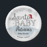 Santa Baby Christmas Boy Baby Dusche Pappteller<br><div class="desc">Schöne Kalligraphie mit Schneeflocken,  winterbezogene Babydusche. Einfach mit Ihren Daten personalisieren. Karo der Auflistung,  um passende Elemente als Gehäusekarten zu finden.</div>