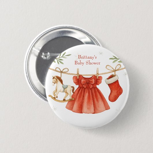 Santa Baby Christmas Clothesline Girl Baby Shower Button (Vorne & Hinten)