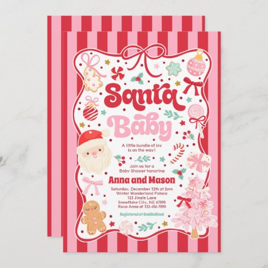 Santa Baby Christmas Coquette Bow Baby Shower Einladung (Vorne/Hinten)