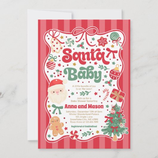 Santa Baby Christmas Coquette Bow Baby Shower Einladung (Vorderseite)