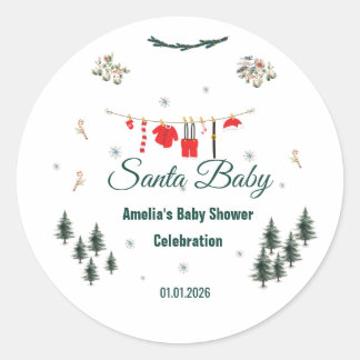 Santa Baby Christmas Theme Baby Shower  Runder Aufkleber