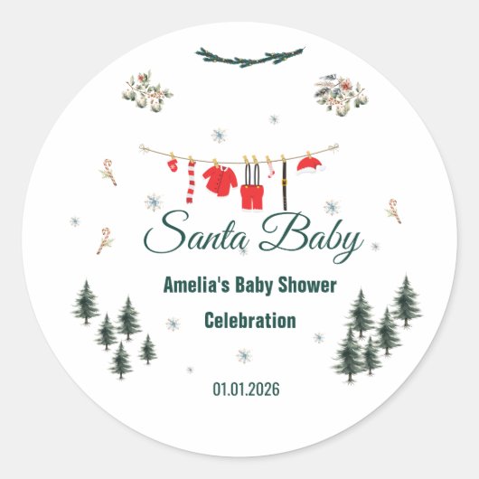 Santa Baby Christmas Theme Baby Shower  Runder Aufkleber (Vorderseite)