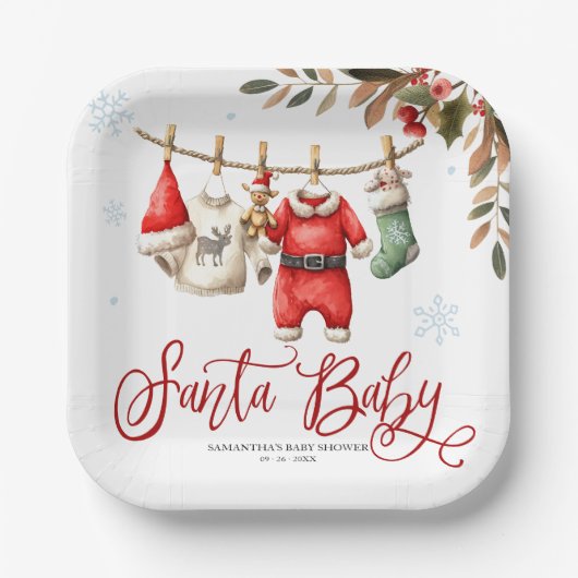 Santa Baby Christmas Winter Baby Shower Pappteller (Vorderseite)