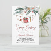 Santa Baby Christmas Winter Girl Baby Shower Einladung (Stehend Vorderseite)