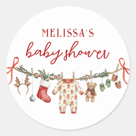 Santa Baby Clothesline Baby Shower Stickers (Vorderseite)