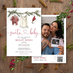 Santa Baby Clothesline Foto QR Code Kinderdusche Einladung