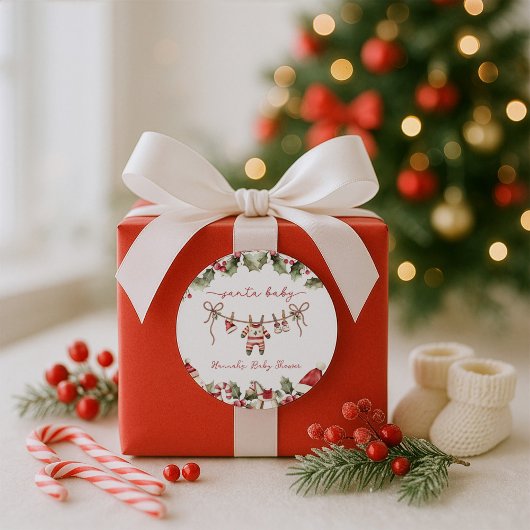 Santa Baby Clothesline Weihnachtsdusche Runder Aufkleber
