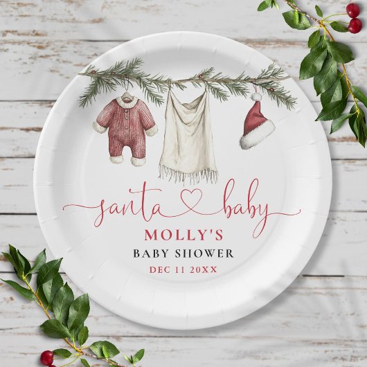 Santa Baby Clothesline Winter Baby Dusche Pappteller