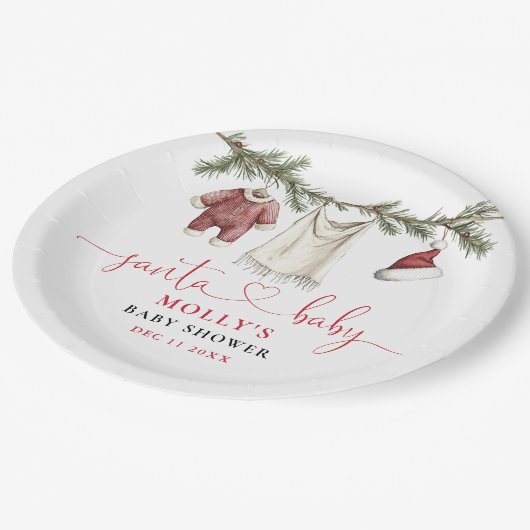 Santa Baby Clothesline Winter Baby Dusche Pappteller (Schrägansicht)