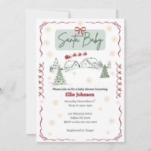 Santa Baby December Baby Shower Invitations Einladung (Vorderseite)