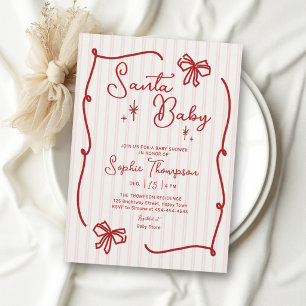 Santa Baby Deep Red Bows Doodle Baby-Party Einladung