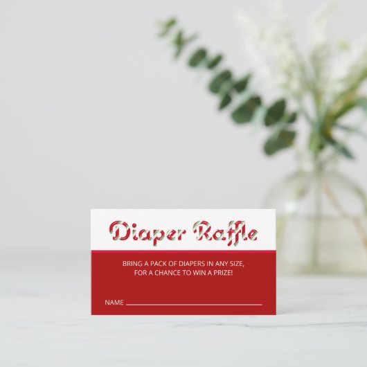 Santa Baby Diaper Raffle Card (Red Candy Cane) Begleitkarte (Stehend Vorderseite)