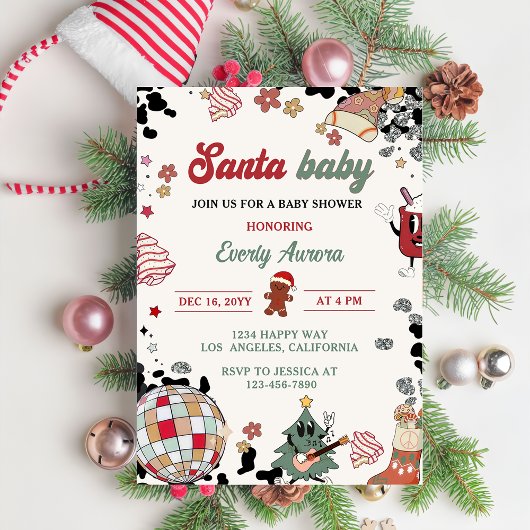 Santa Baby Disco Ball Christmas Baby Dusche Party Einladung