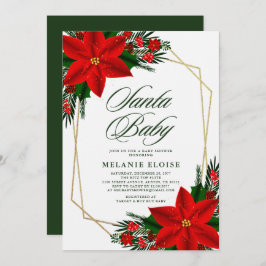 Santa Baby Dusche Poinsettia Grün Weihnachten Einladung